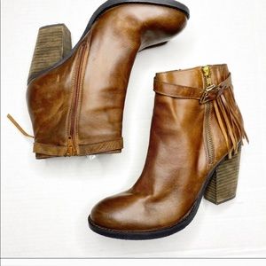 Steve Madden Leather Woodmeer Fringe Cognac Bootie